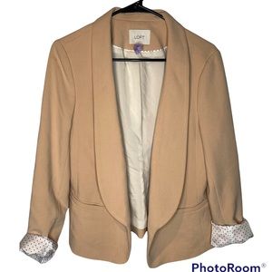 Ann Taylor LOFT open front Blazer 8 beige polka dot